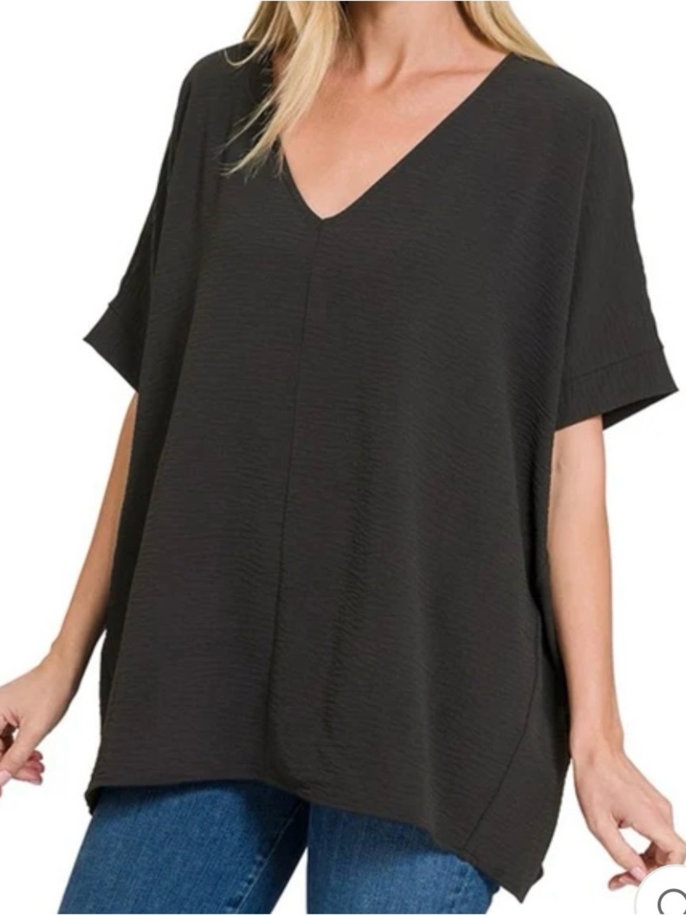 Zenana Vneck Black Dolman Top NEW